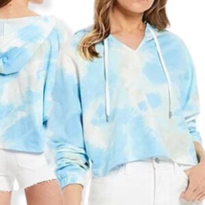 Frayed Blue Gray & White Crop Hoodie Size XL